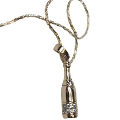 Gouden Champagne fles ketting met strass