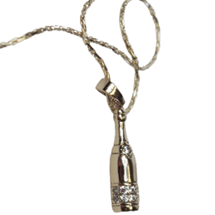 Gouden Champagne fles ketting met strass