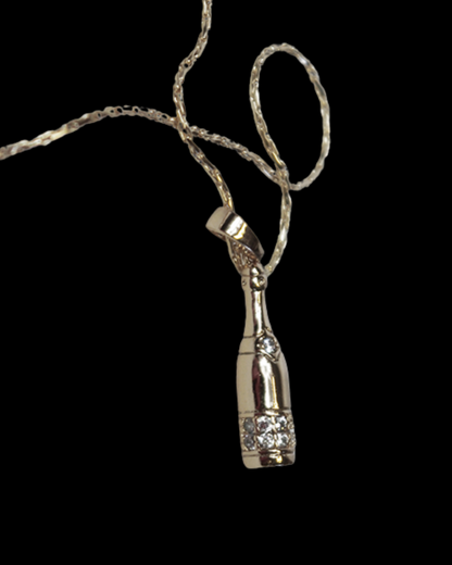 Gouden Champagne fles ketting met strass