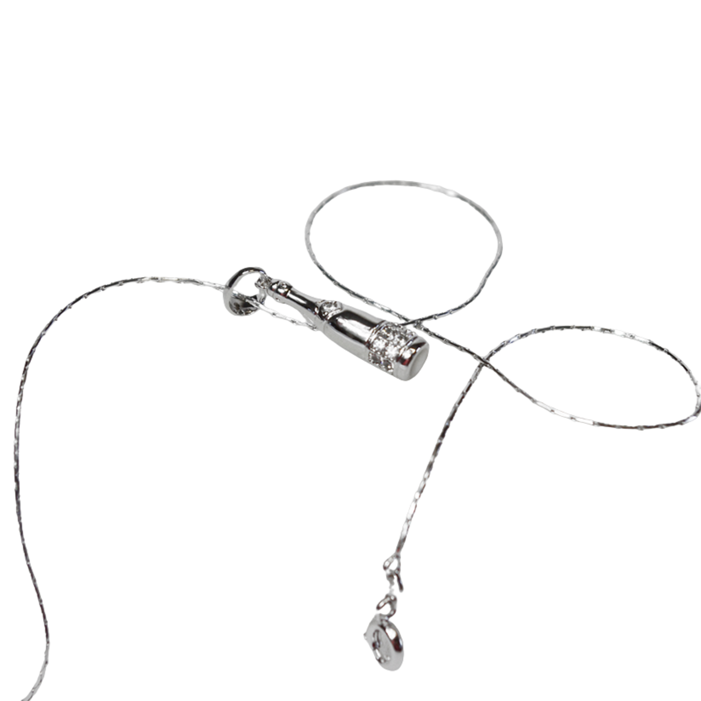 Zilver Champagne fles ketting met strass
