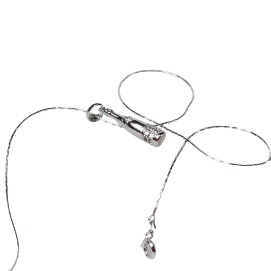 Zilver Champagne fles ketting met strass